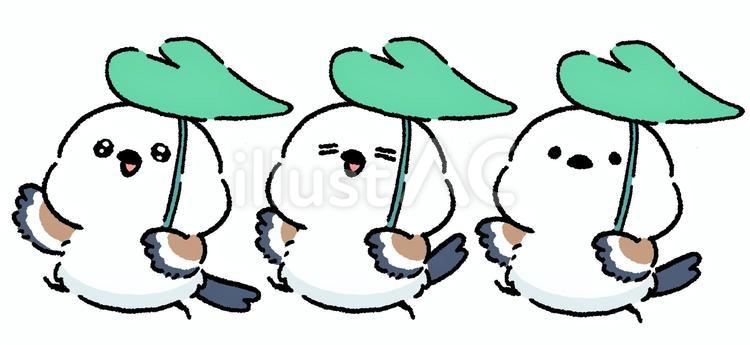 シマエナガ_葉っぱの傘_02 シマエナガ,鳥,動物のイラスト素材