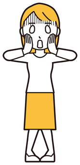  ロングヘア女性(黄)-415-全身 慌てる,女性,女の子のイラスト素材