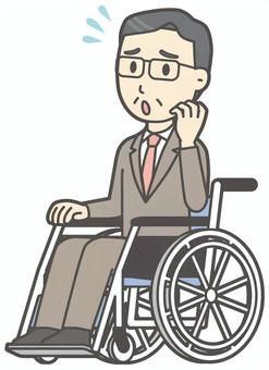  中年スーツ眼鏡-288-全身 車いす,慌てる,サラリーマン,会社員,中年,ビジネスマン,オフィス,ビジネス,営業マン,先生のイラスト素材
