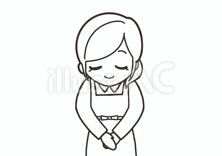 線画　挨拶スタッフ女性店員　お礼　お辞儀 シンプル,女性,人物のイラスト素材