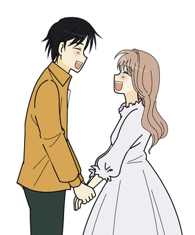 見つめあって笑うカップル 人物,恋人,手繋ぎ,笑顔,見つめる,笑いあう,カップル,男性,萌え系,スカートのイラスト素材
