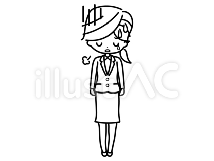 落ち込む女性・スーツ1/全身(白黒)