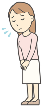  ロングヘア女性-123-全身 おじぎ,女性,女の子,人物,かわいい,挨拶,お礼,ごめんなさい,すみません,謝るのイラスト素材