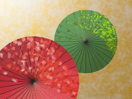 もみじといちょうの和傘の七五三の和紙背景 傘,和柄,背景,秋,柄,もみじ,いちょう,七五三,和傘,唐傘のイラスト素材