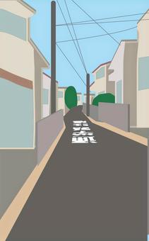 住宅地　 住宅地,町中,民家,路地,遠近,電柱,風景,空のイラスト素材