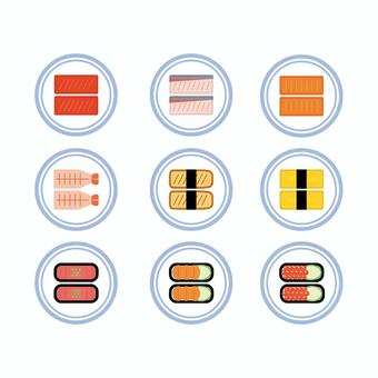 寿司セット（にぎり4C） 寿司,にぎり,回転寿司,寿司セット,回転寿司セット,にぎりセット,アイコン,まぐろ,ぶり,サーモンのイラスト素材