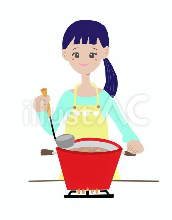 料理をしている女性 女性,主婦,シチューのイラスト素材
