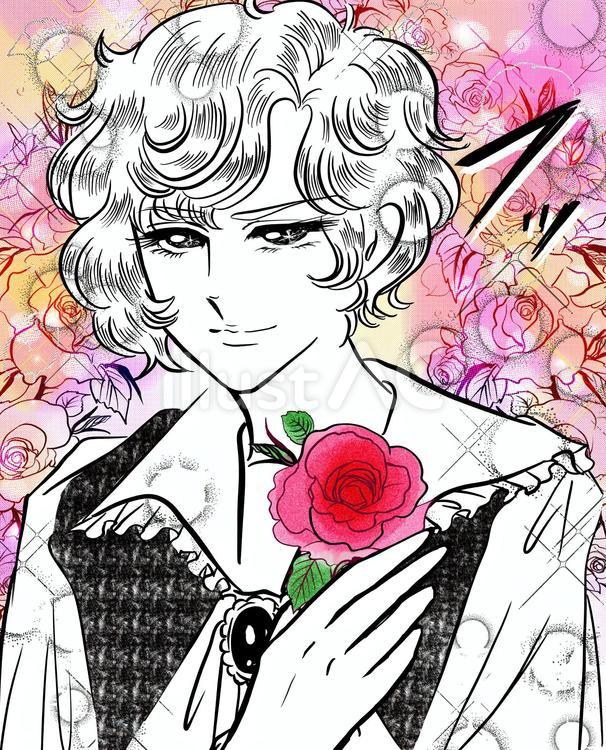 70年代少女漫画の金髪イケメン王子と薔薇 イケメン,少女漫画,漫画のイラスト素材