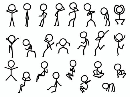 いろんな棒人間 棒人間,立つ,頭をかく,驚く,悩む,荒ぶる鷹,ファイティングポーズ,ハイキック,跳ねる,足を組むのイラスト素材