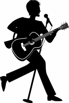 ミュージシャン　 ギター,演奏,音楽,ミュージシャン,マイク,ボーカル,ノリノリ,男性,シルエットのイラスト素材