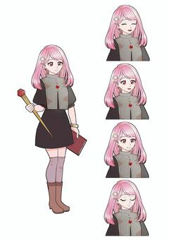 魔法使いの女の子 ファンタジー,ロールプレイング,女性,ゲーム,冒険,魔法,杖,ピンク,スカート,フィクションのイラスト素材