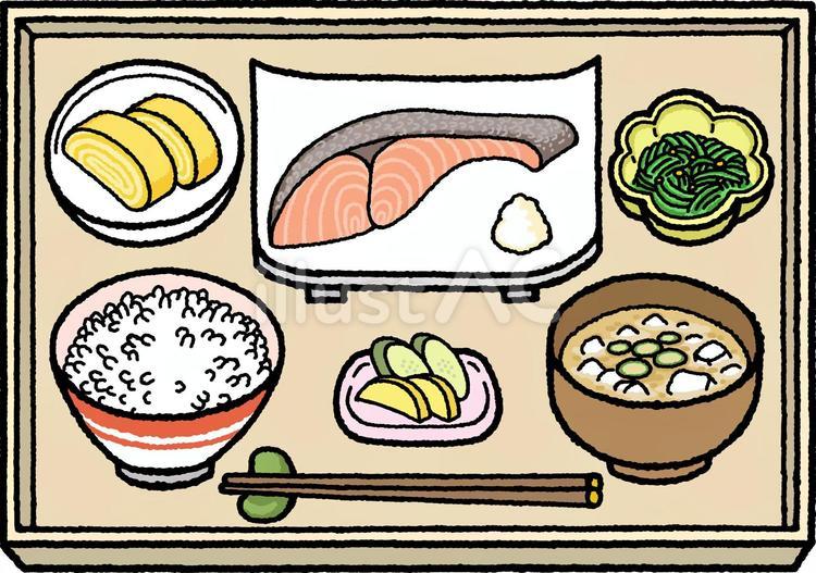 和朝食 和食,朝ごはん,鮭の切り身のイラスト素材