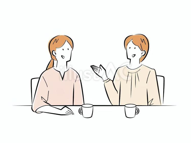 お茶をしながら会話する女性 人物,女性,友達のイラスト素材