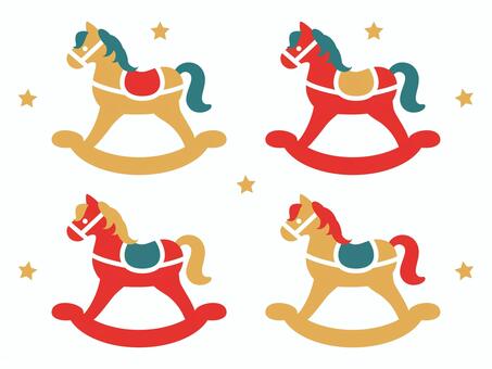 ロッキングホース4色 木馬,クリスマス,アイコン,モチーフ,馬,おもちゃ,ロッキング,ロッキングホース,シンプル,大人っぽいのイラスト素材