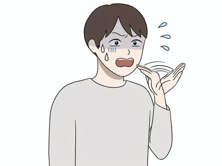 手を振って必死で否定する男性 男性,灰色,長袖,いやいや,拒否のイラスト素材