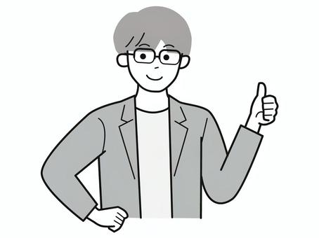 グッドサインする働く男性A/白黒 グッドサインする働く男性A/白黒 親指,笑顔,グッド,男性,お父さん,会社員,アドバイザー,20代,30代,40代のイラスト素材
