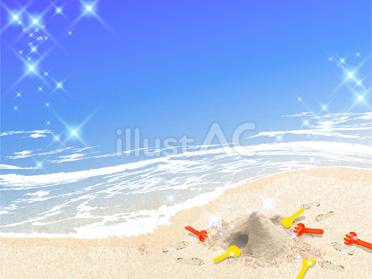 キラキラ海と砂浜と砂山つくり su092 海,夏,キラキラのイラスト素材