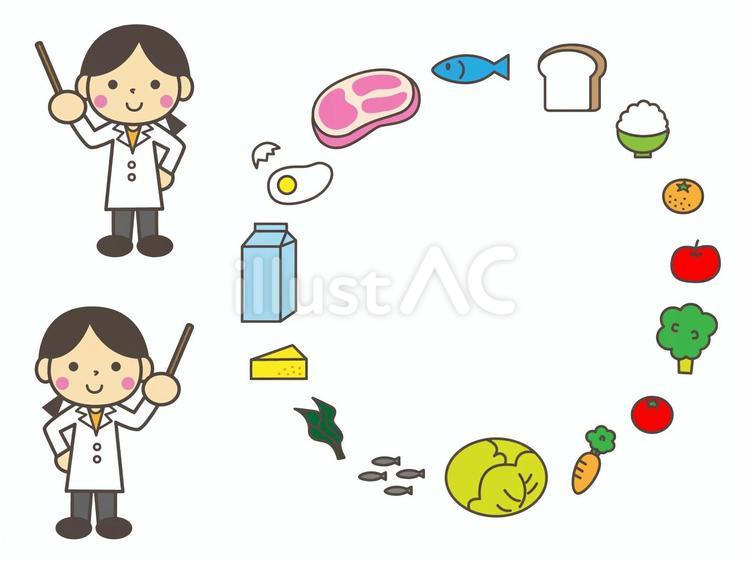 いろんな栄養と白衣の女性 栄養,食品,食べ物のイラスト素材