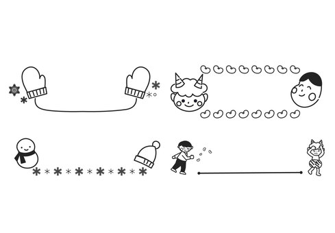 ２月のおたより（白黒・文字なし） フレーム,おたより,園だより,手描き,２月,冬,お知らせ,予定,見出し,幼稚園のイラスト素材