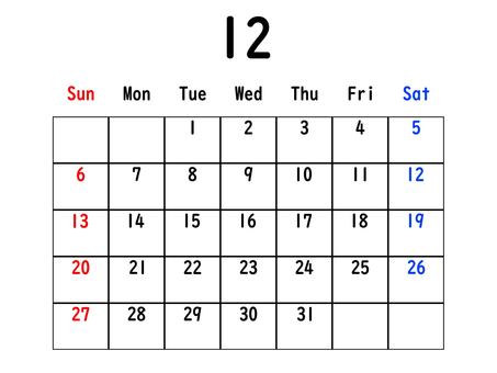 2026年のカレンダー(12月枠あり) 2026年のカレンダー(12月枠あり) カレンダー,スケジュール,予定,2026,12月,師走,年末,大晦日,冬,シンプルのイラスト素材