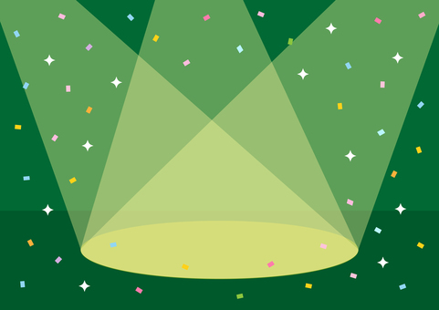 ステージとスポットライトと紙吹雪の背景5 ステージ,スポットライト,紙吹雪,舞台,光,キラキラ,緑,背景,イラスト,素材のイラスト素材