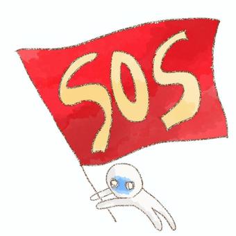 SOSの旗 旗,sos,文字,水彩,鉛筆のイラスト素材
