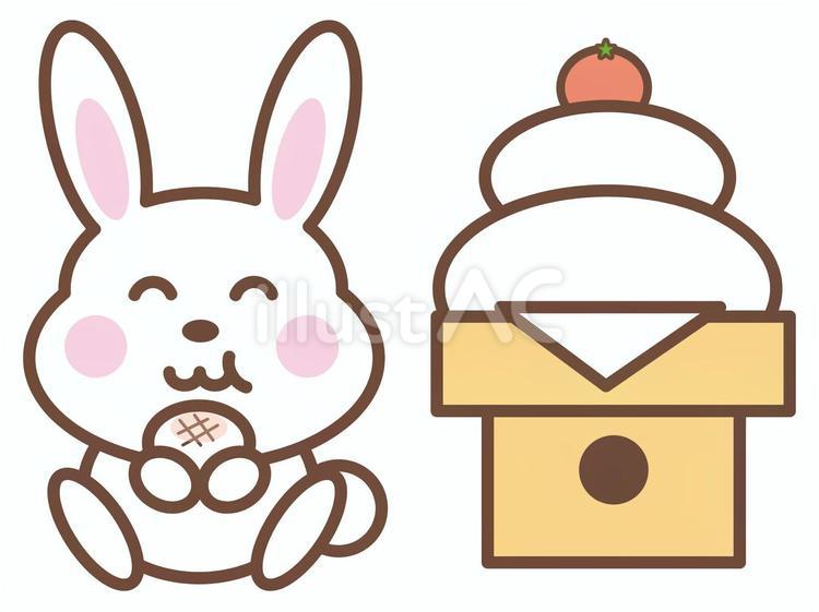 お餅を食べるうさぎと鏡餅のイラスト お餅,うさぎ,食べるのイラスト素材