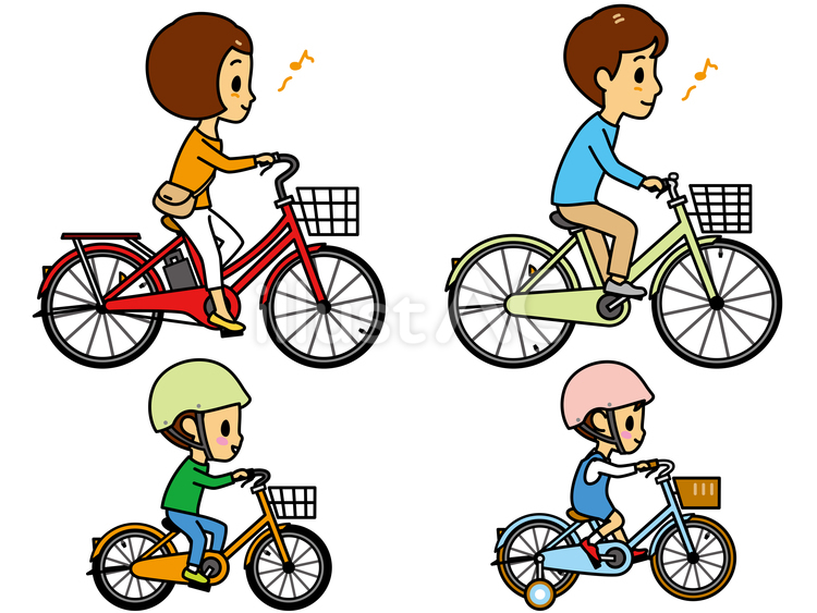 自転車に乗る家族イラスト - No: 26438783｜無料イラスト・フリー素材なら「イラストAC」