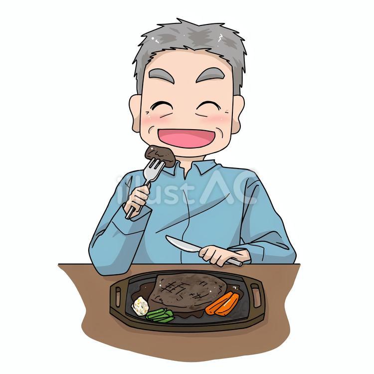食事をする男の人 食事,ステーキ,ご飯のイラスト素材