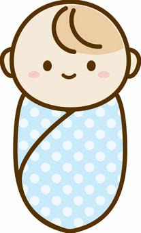 おくるみの赤ちゃん、水色の水玉模様 おくるみ,赤ちゃん,笑顔,かわいい,笑う,あかちゃん,人物,子供,アフガン,新生児のイラスト素材