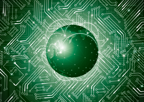 ネットワークと電子回路のデジタル背景素材 デジタル,電子回路,基盤,エレクトロニクス,テクノロジー,地球,世界,ネットワーク,光,スタイリッシュのイラスト素材