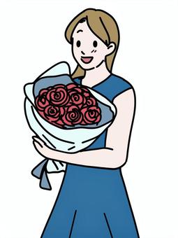花束を持つ女性 花束を持つ女性 女性,ワンピース,花束,大きい,貰う,抱く,笑顔,持つ,フォーマル,可愛いのイラスト素材
