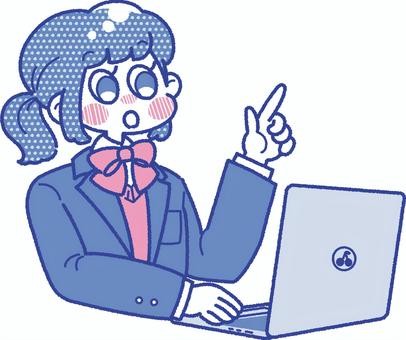 ノートパソコンを使う女子学生のイラスト 学生,パソコン,デジタル,インターネット,オンライン,中学生,高校生,女の子,人物,制服のイラスト素材