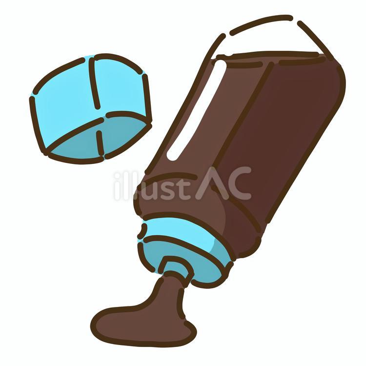 水色の蓋と中身を出しているソース７  ソース,調味料,焦げ茶のイラスト素材
