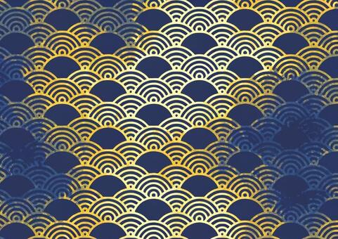 ネイビーと金色のマーブル青海波パターン マーブル,パターン,テクスチャ,和柄,和風,青海波,波,幾何学,繰り返し,背景のイラスト素材