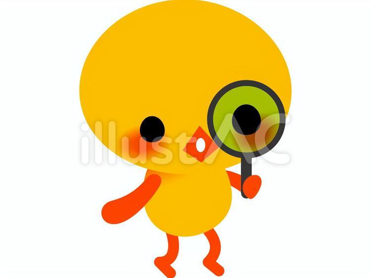 ひよこと虫眼鏡1 ひよこ,ヒヨコ,鳥のイラスト素材