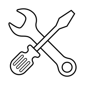 メンテナンスのアイコン メンテナンス,スパナ,レンチ,マイナス,ドライバー,工具,カスタマイズ,設定,修理,整備のイラスト素材