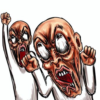 怒りながら何かを叫ぶ坊主頭達 抗議,喚く,騒ぐ,怒る,キレる,激怒,ムカつく,暴れる,激情,憤怒のイラスト素材