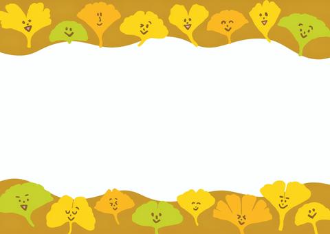 イチョウ_フレーム背景02（黄土色） イチョウ,フレーム,背景,秋,落ち葉,11月,12月,葉っぱ,葉,ズボン型のイラスト素材