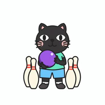 ボーリング大会でストライクを狙うクロネコ ボーリング,ボウリング,クロネコ,ボーリング場,レジャー,遊び,親睦,親睦会,２次会,大会のイラスト素材