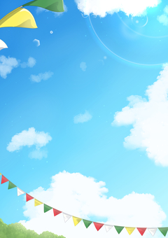 空_運動会_01(フレアあり) 背景,壁紙,空,雲,運動会,ガーランド,木,屋外,アイコン,バナーのイラスト素材