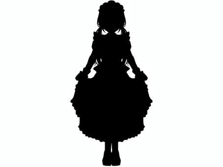 スカートを持つおさげメイドさんシルエット メイド,女の子,シルエット,立ち絵,trpg,全身,人物,黒,少女,女性のイラスト素材