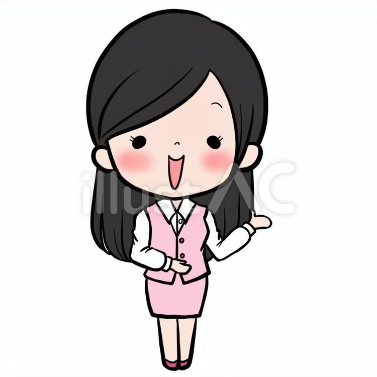 ストレートヘアOL全身案内右表示桃色 ol,オフィスレディ,全身のイラスト素材