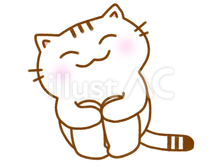 体育座りする　白猫2 ねこ,猫,白猫のイラスト素材