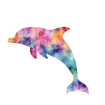 パステルな水彩画風イルカシルエット イルカ,シルエット,水彩画,カラフル,パステル,海,生き物,ファンタジー,夢,カラーのイラスト素材