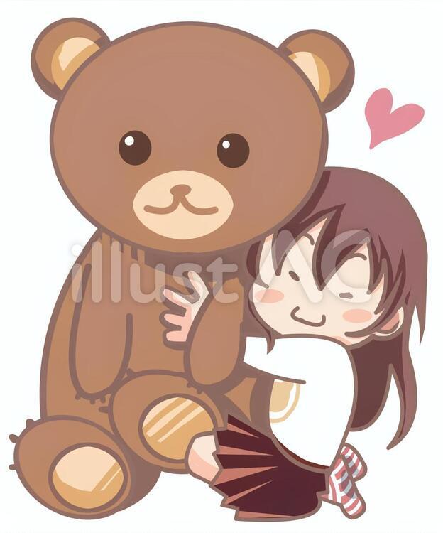 ぬいぐるみムギュ 女の子,くま,ぬいぐるみのイラスト素材