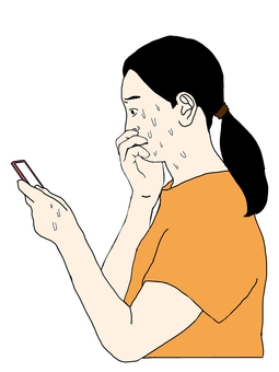 スマホを見て焦る女性2 人物,女性,横顔,スマホ,焦る,困る,汗のイラスト素材