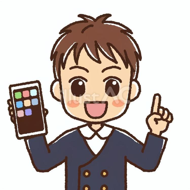 指を立ててスマホを持つ男子小学生・制服 こども,男子,男の子のイラスト素材