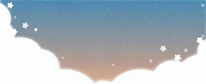 かわいい夕空のイラスト 夕方,背景,空,夕焼け,かわいい,きらきら,もこもこ,雲,フレーム,風景のイラスト素材