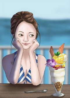 海 海 海,水着,女性,人物,パフェのイラスト素材